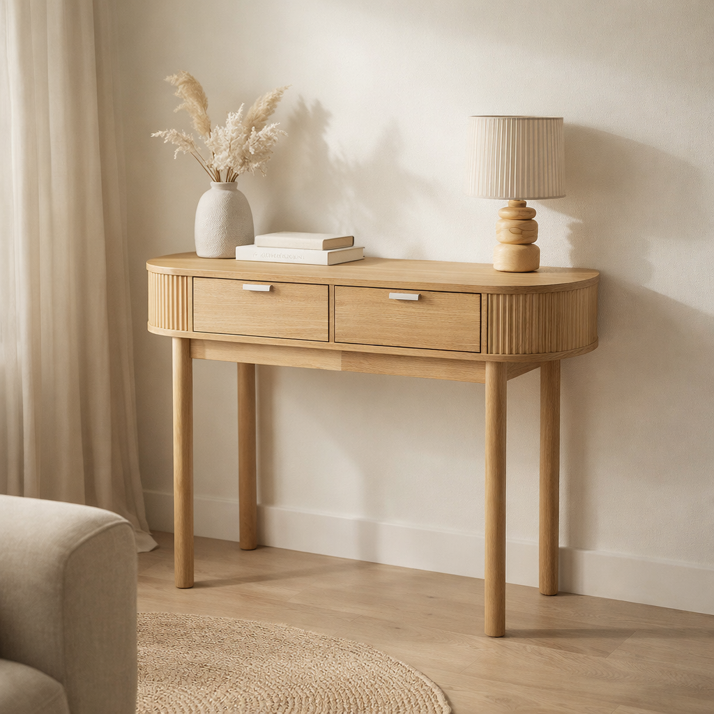 J-Lline Console Round - Dennenhout - Naturel en situation