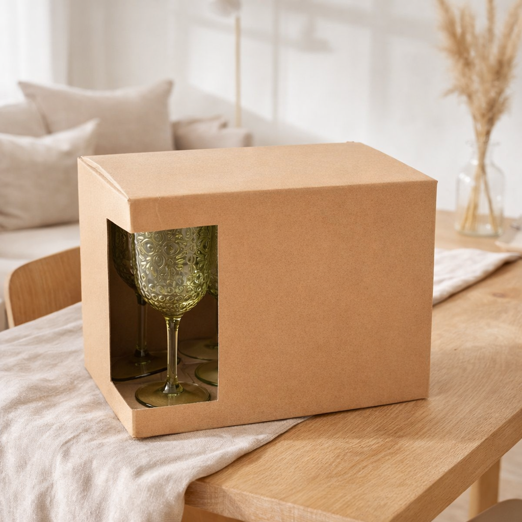 Boîte j-line 6 Verre à vin en plastique vert en situation