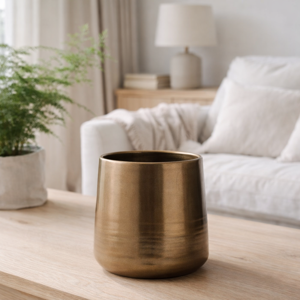 J -line Flowerpot Round Terra - Gold - Grand - Ø 28 cm en situation