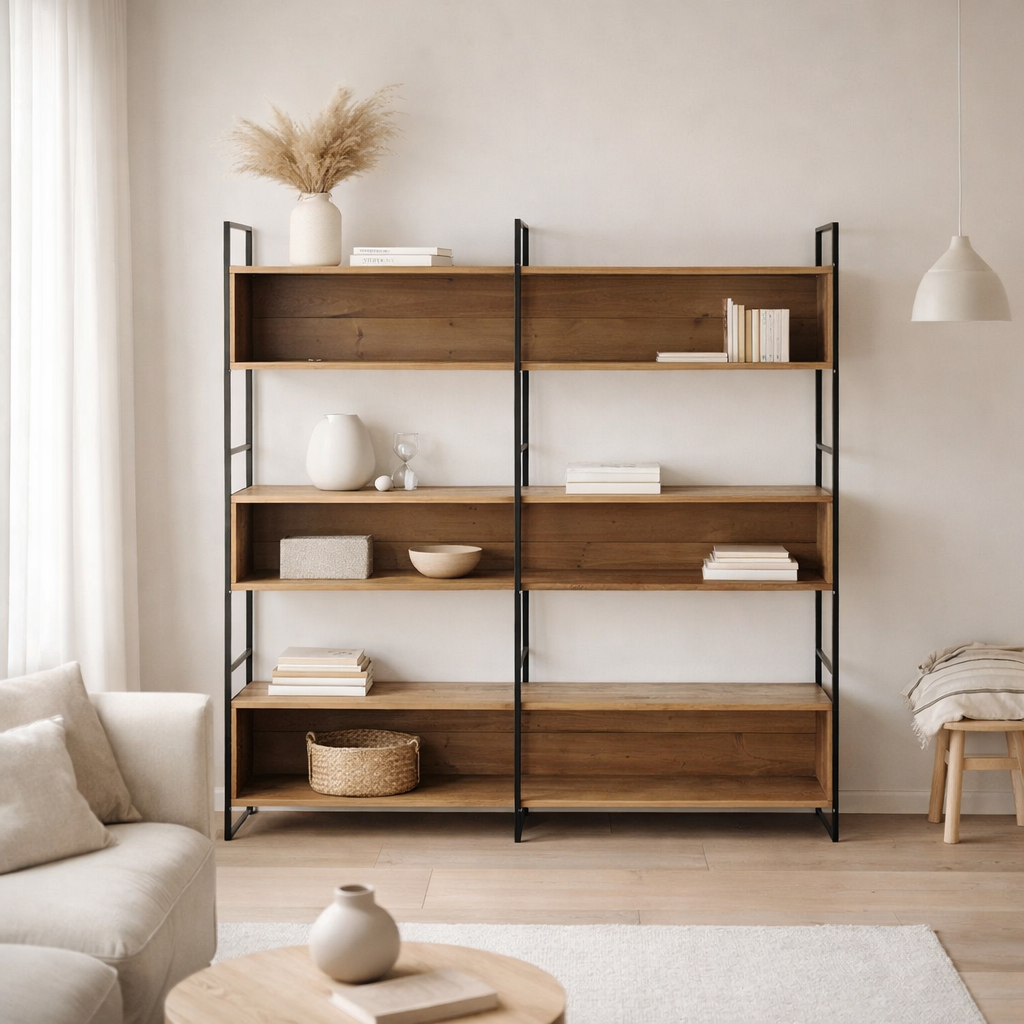 J-Line Rack Bois Recyclé/Métal Noir/Naturel Grand en situation