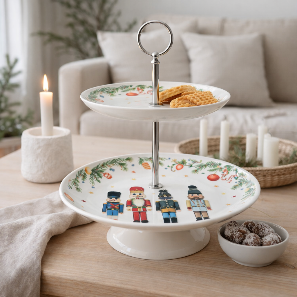 Plateau J-Line 2 Niveaux Casse-Noisette - céramique - blanc - coffret cadeau en situation