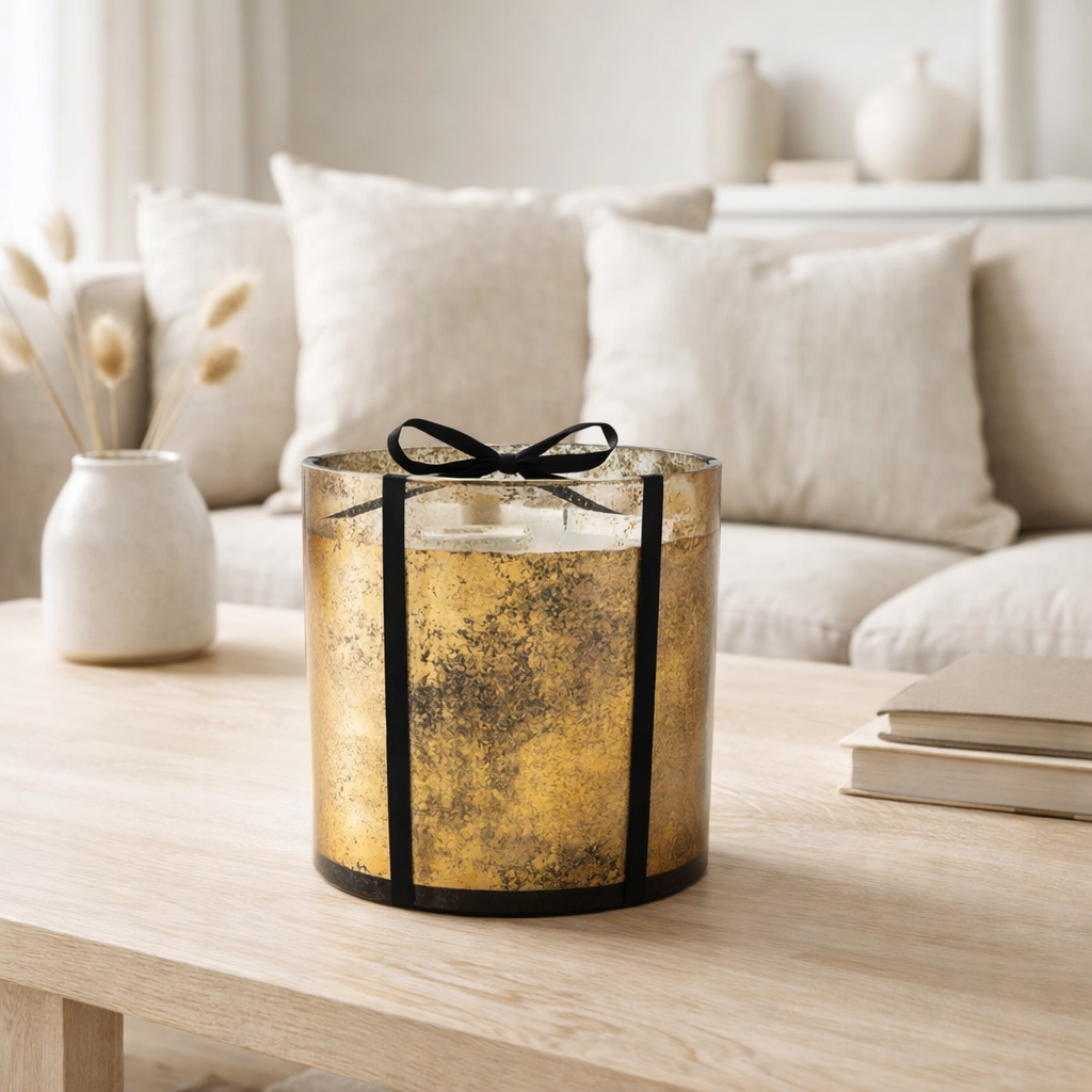 Bougie Parfumée J-Line M-Chic Verre Or/Noir Large-140U en situation