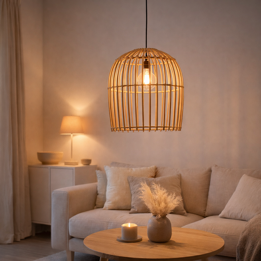 J-Line Lampe suspendue Wie Rotin Naturel en situation