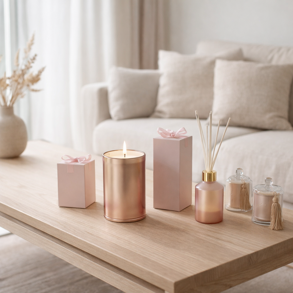J-Line geurolie Bonheur - Sapphire Amber Tea - roze - 200ml en situation