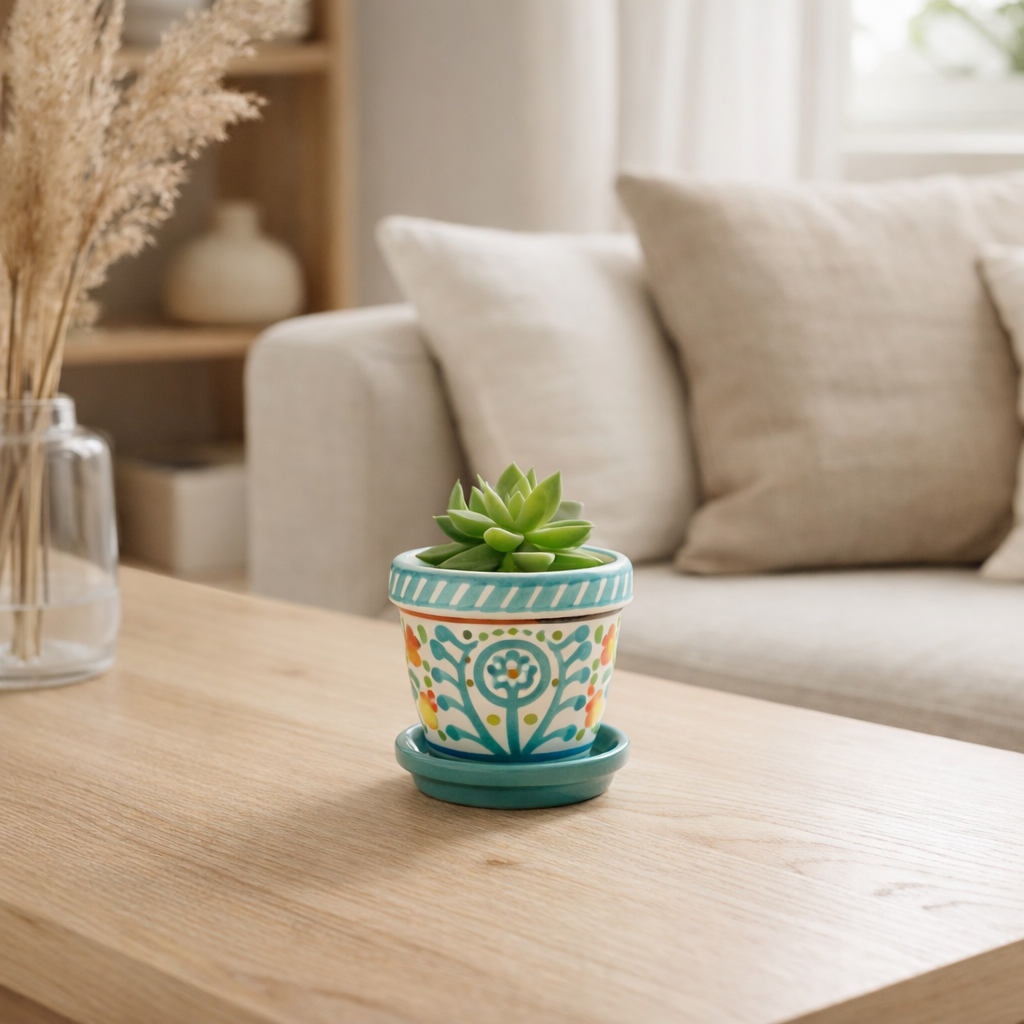 J -line Flowerpot Grenade - Céramique - Aqua - Extra Small - Ø 17 cm en situation