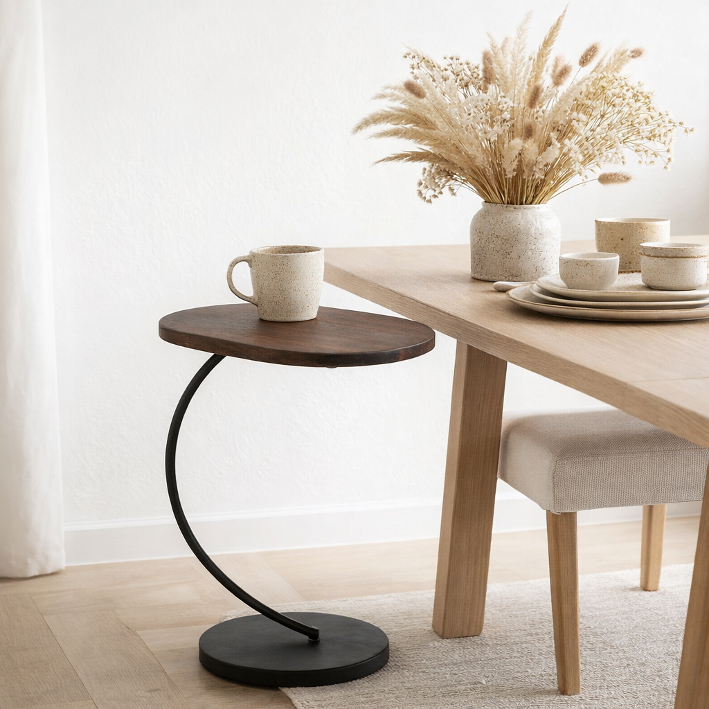 J-Line Bijzettafel Swoosh Ijzer/Mangohout Bruin/Zwart en situation