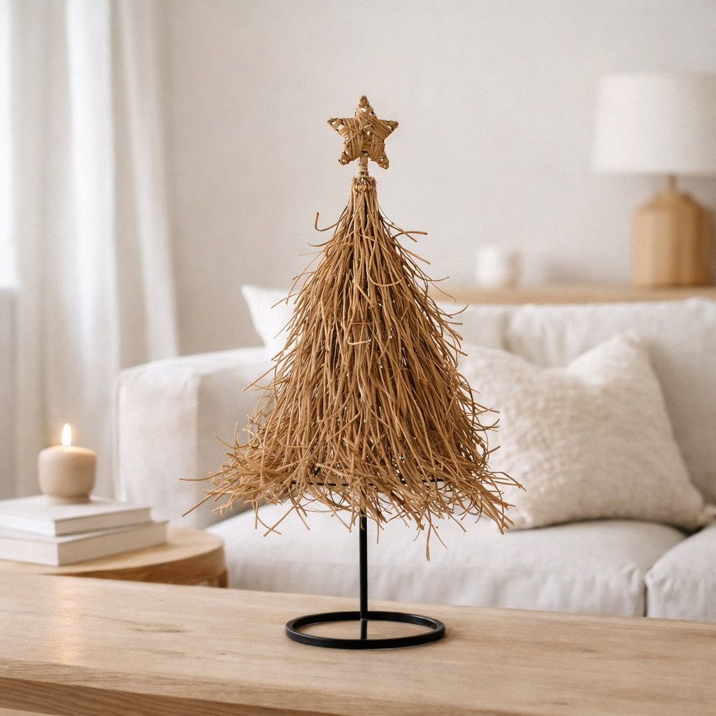 J-Line Arbre de Noël Étoile Rotin Petit en situation