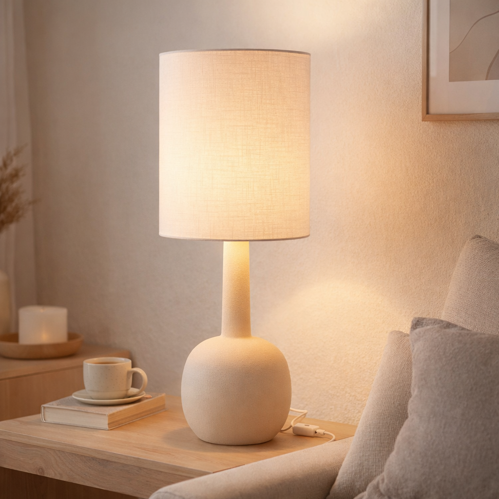J-Line Lampe de Table avec Abat-Jour Faïence Beige/Blanc en situation