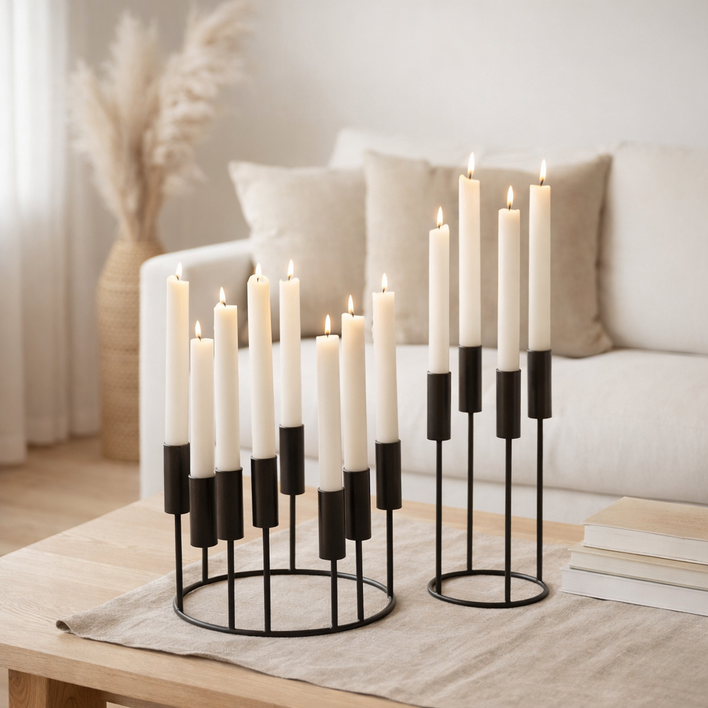J-Line Set De 2 Bougeoirs Pierre Fer Noir en situation