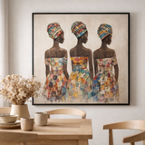 J-Lline Mur Decoration 3 Femmes africaines - toile / peinture / corde - mélange en situation
