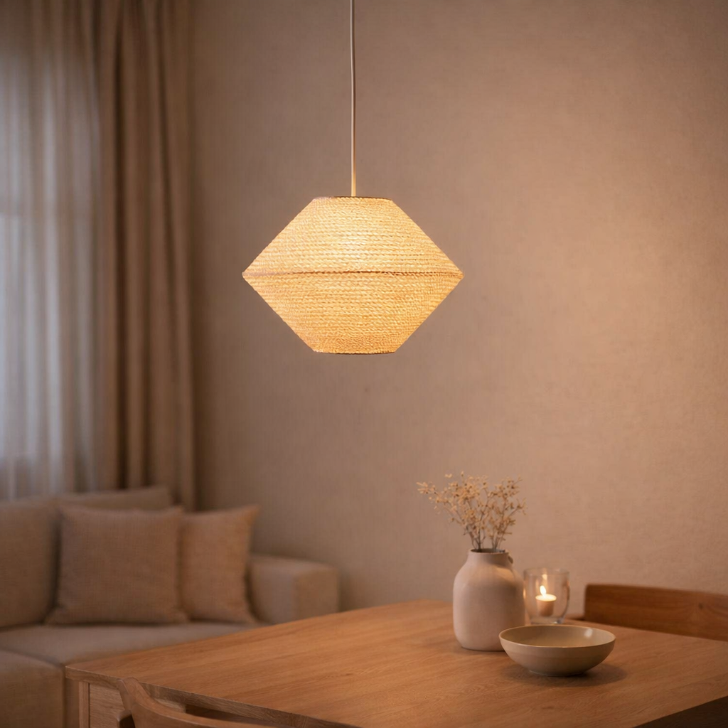 Lampe à suspension J-Line Ufo Raffia - blanche - petite en situation