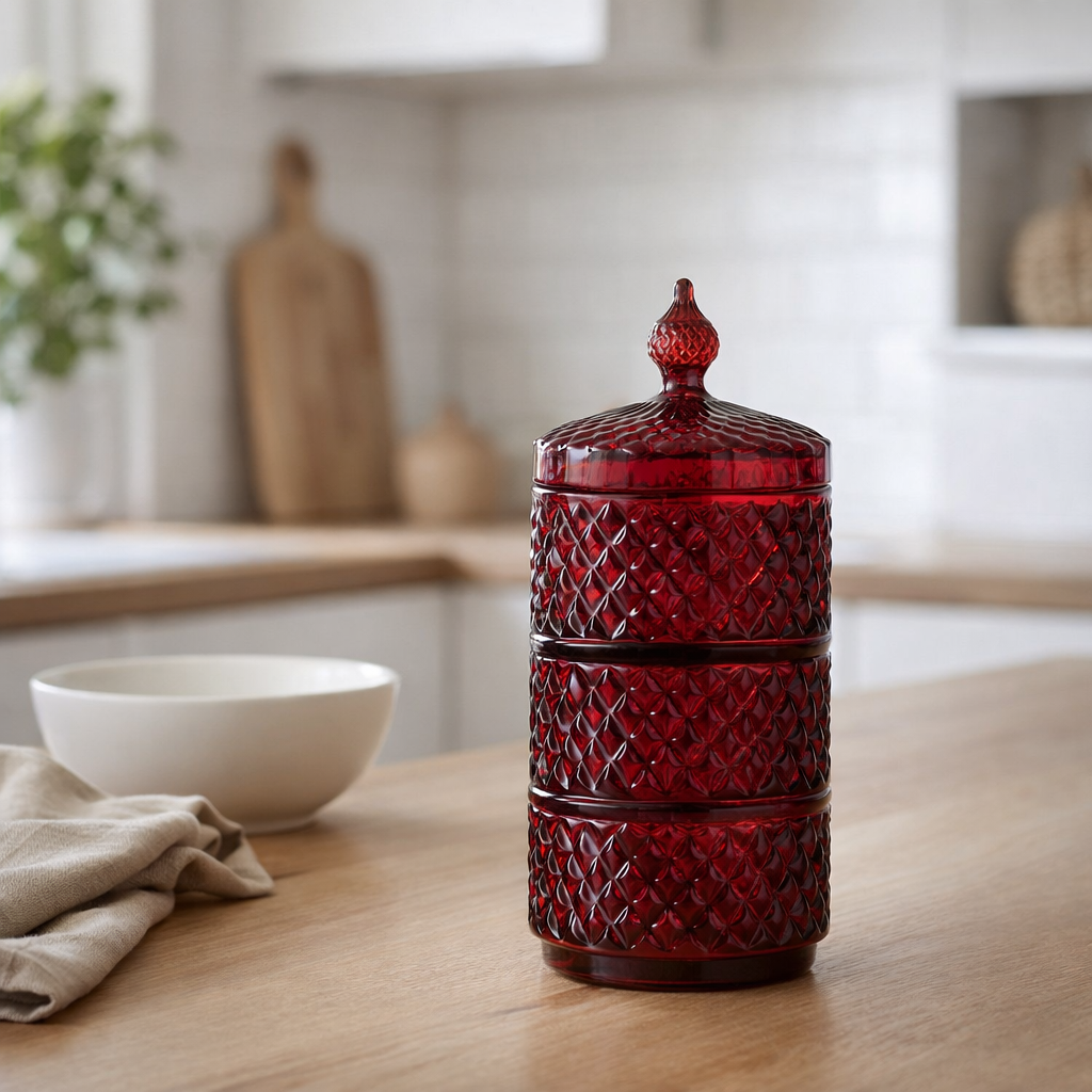 Pot de conservation J-Line 3 couches - verre - rouge en situation