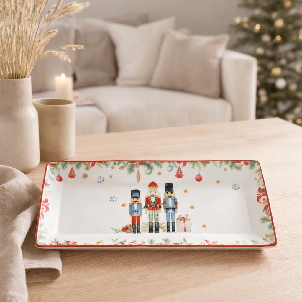 J-Line Assiette Casse-Noisette Rectangulaire Coffret Cadeau Céramique Blanc en situation