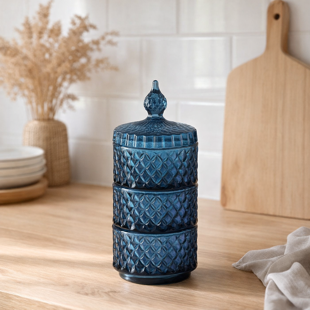Pot de conservation J-Line 3 couches - verre - bleu en situation