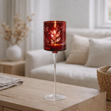 Photophore J-Line On Foot Leaves - verre - rouge/or - grand en situation
