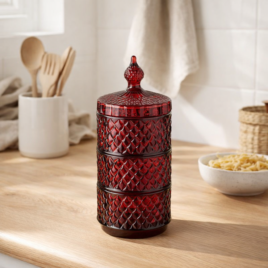 Pot de conservation J-Line 3 couches - verre - rouge en situation