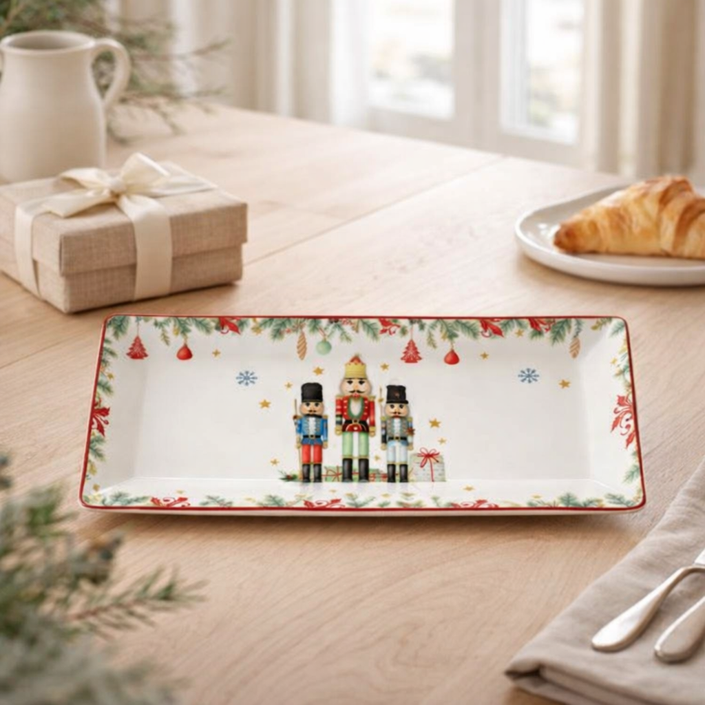 J-Line Assiette Casse-Noisette Rectangulaire Coffret Cadeau Céramique Blanc en situation