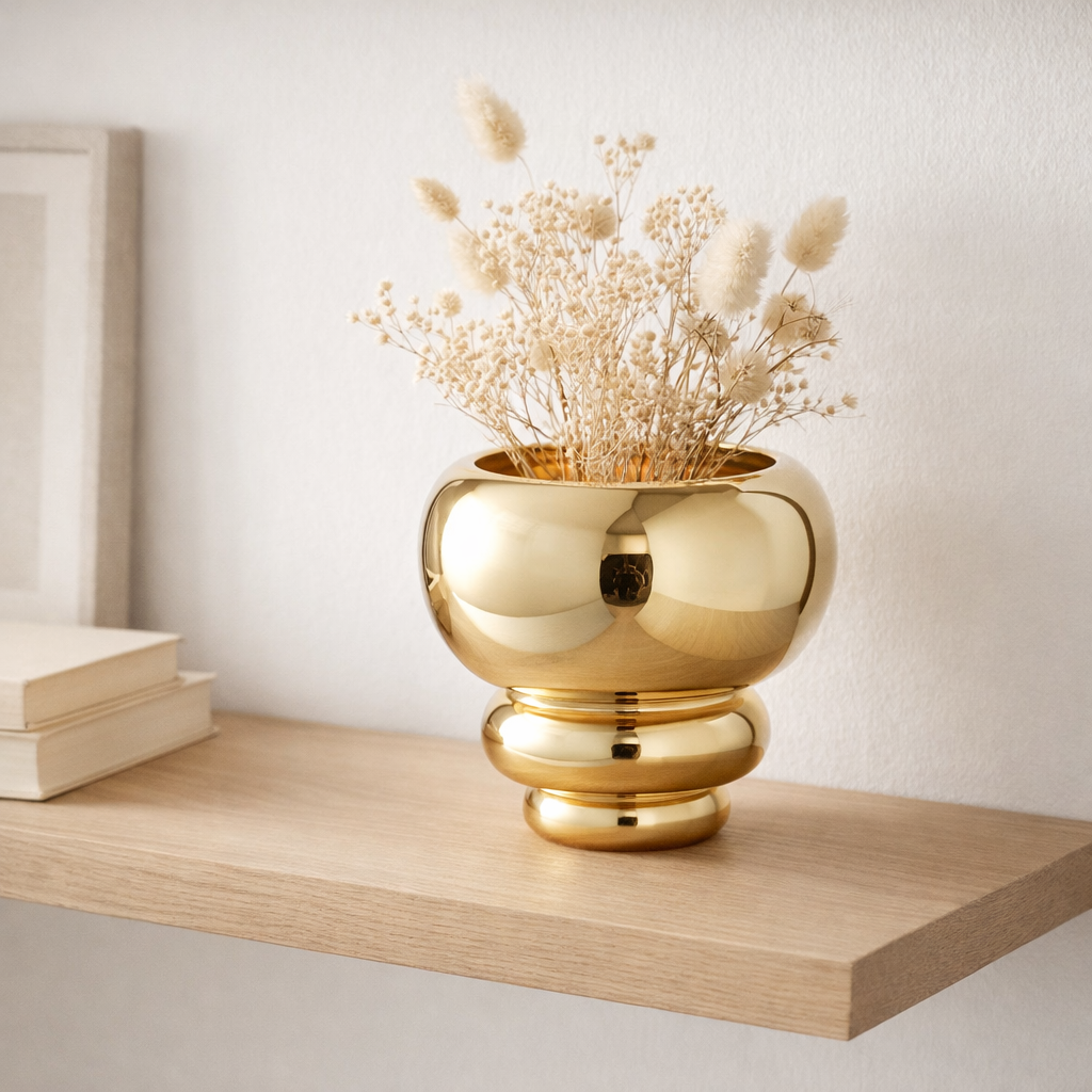 J -Liline Tealight Holder / Vase Julia - Glass - Gold - Ø 15,5 cm en situation