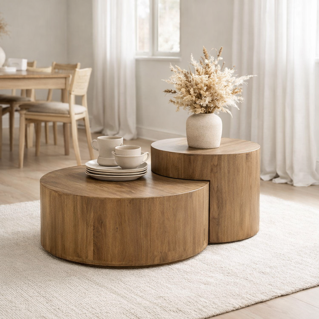 J-Line Set de 2 Tables d'Appoint Toge Bois de Manguier Marron en situation