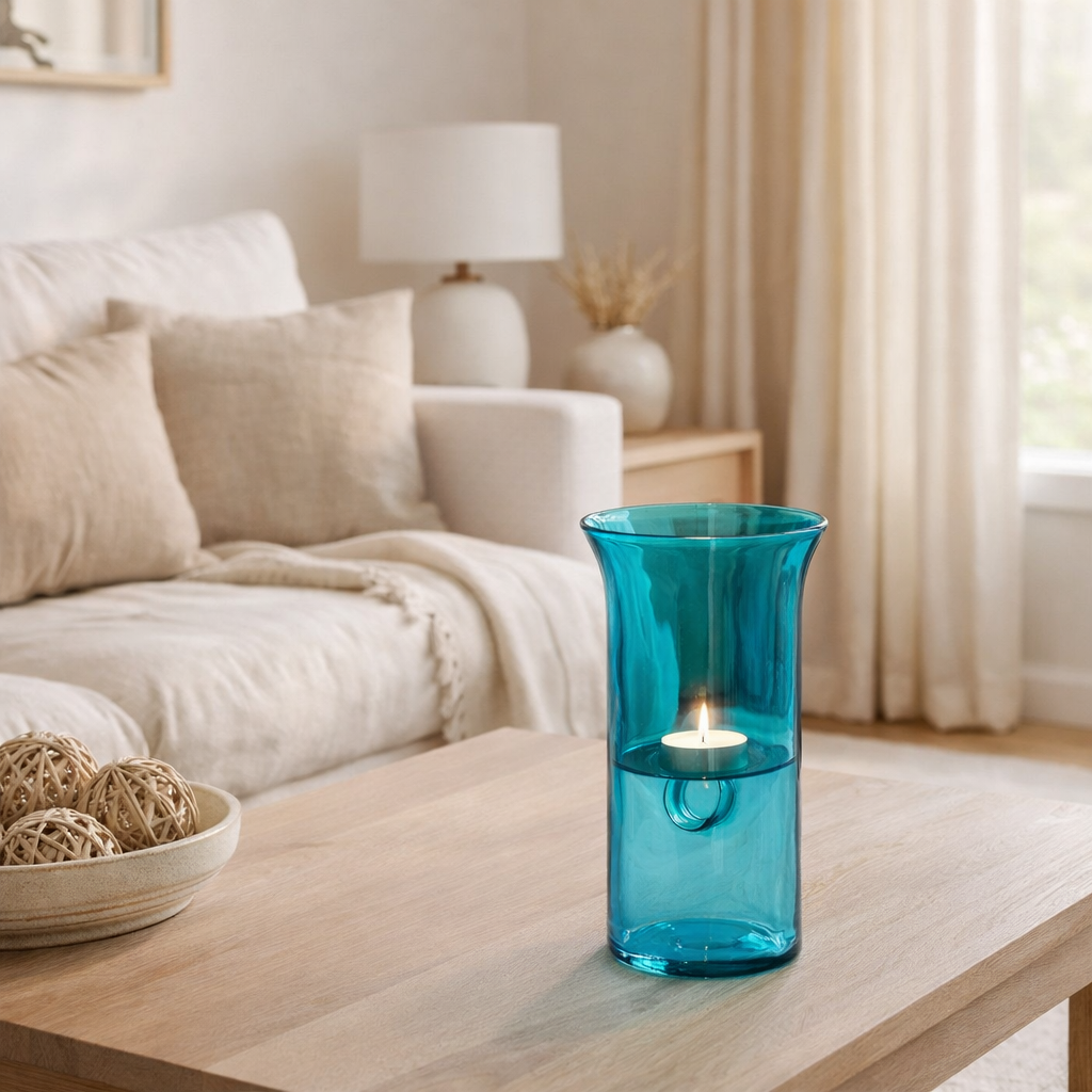J-line windlicht tarifa smal verre azuur petit en situation