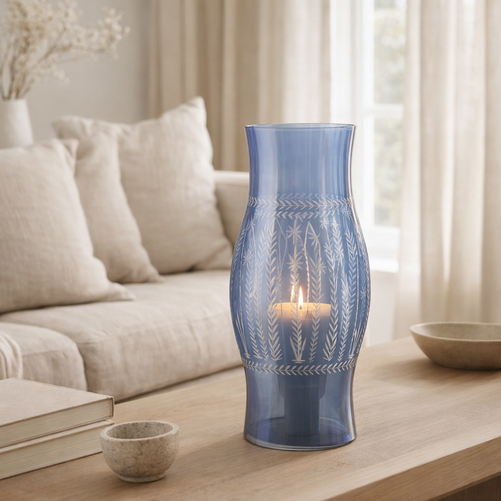 J-line windlicht tarifa verre bleu grand en situation