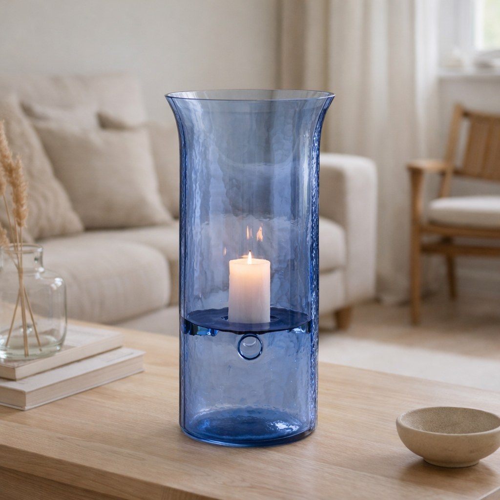 J-line windlicht tarifa smal verre bleu extra large en situation