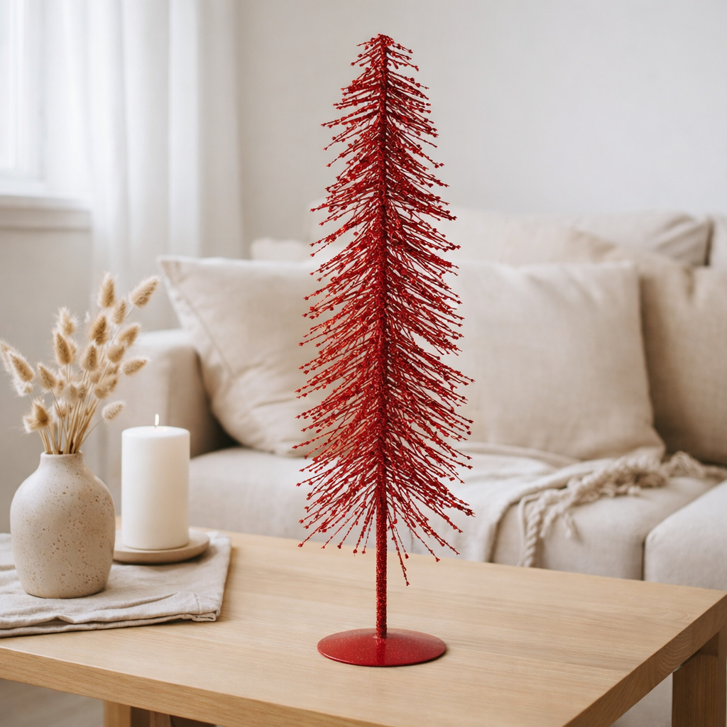 J-Line décoration Sapin de Noël Paillettes - plastique - rouge - L en situation