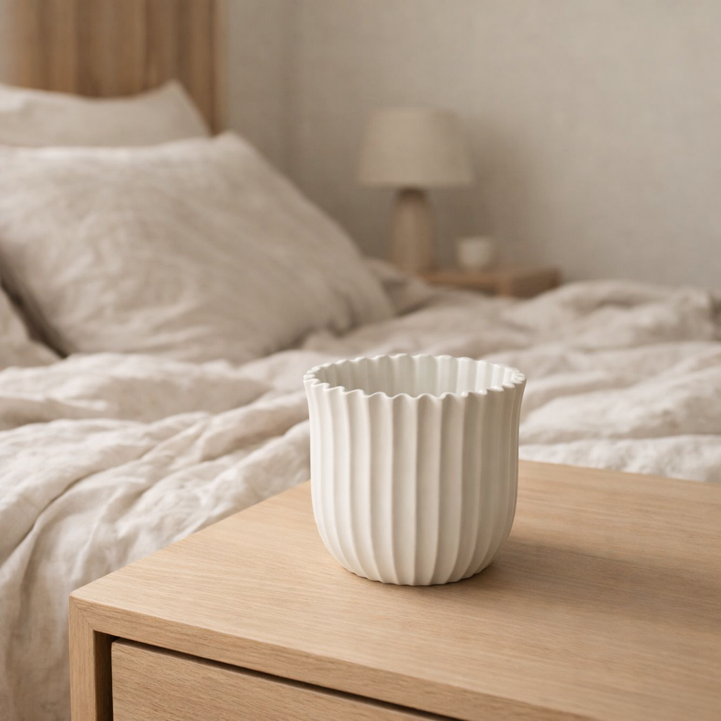 Pot de fleur J-Line Ribbed - ciment - blanc - moyen en situation