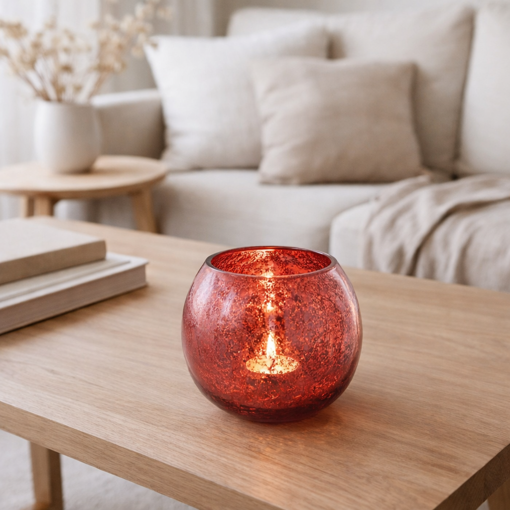 J -Liline Tealight Holder Bal CrACKELÉ - Glass - Pink - Medium en situation
