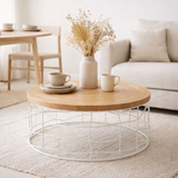 J-Line Table Basse Fer/Bois de Sapin Naturel/Blanc en situation