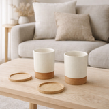 J-Line Carton de 2 Sachets + Socle Bambou Céramique Blanc/Naturel en situation