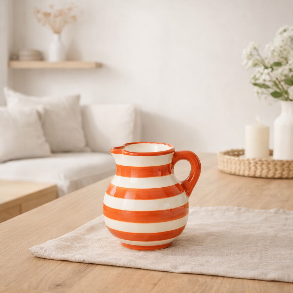 J-Line Jug Grenade Stripes - Céramique - Blanc / Orange - Small en situation