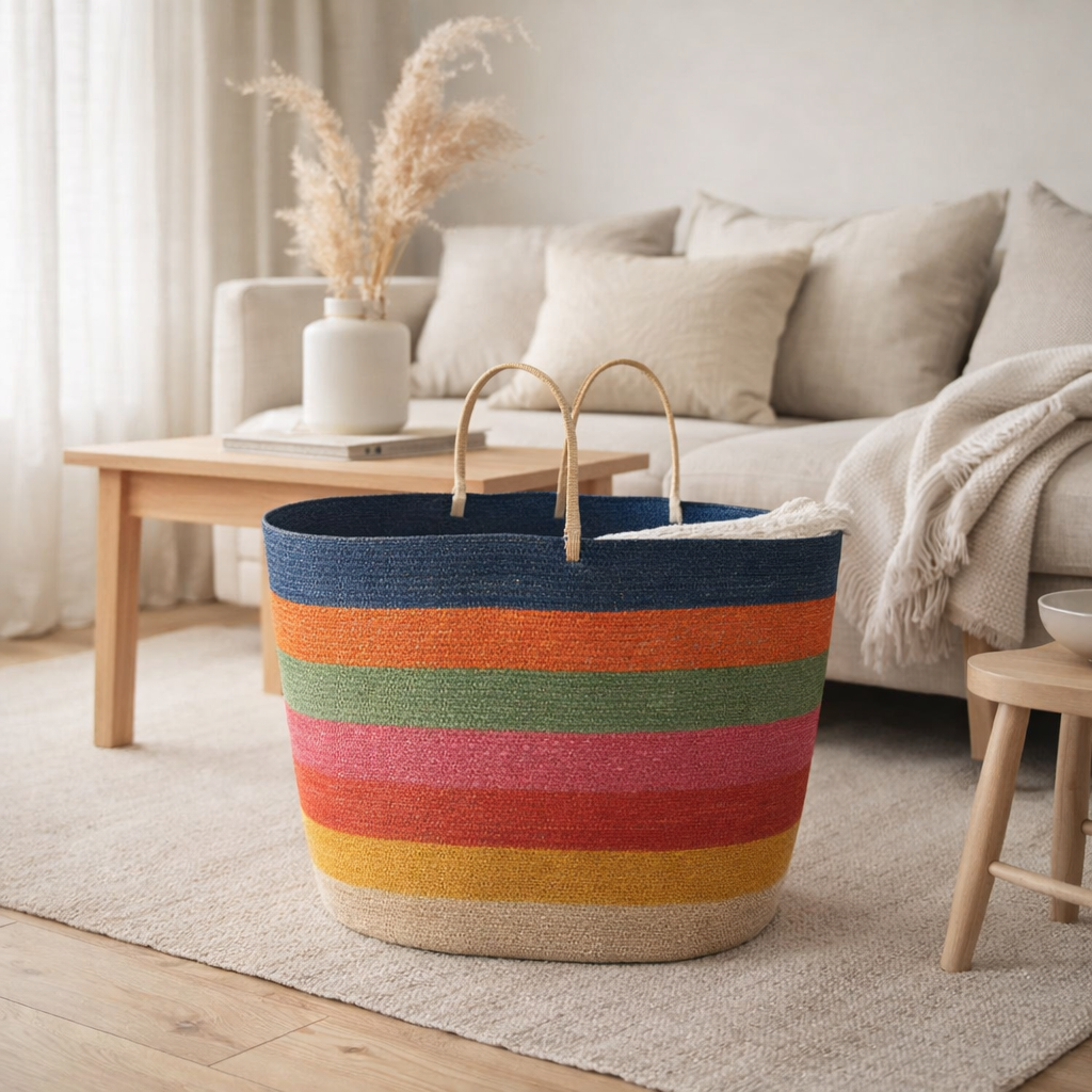 J-Line Sac/Panier Rainbow Stripes Seagrass Mix en situation
