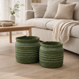 Panier J-Line Braided Edge - jonc de mer - vert - lot de 2 en situation