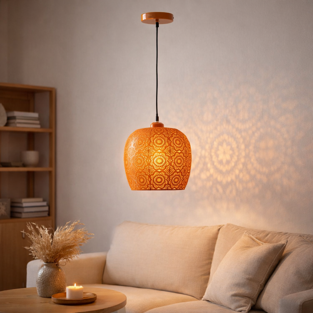 J-Line Lampe Suspendue Alive Métal Orange en situation