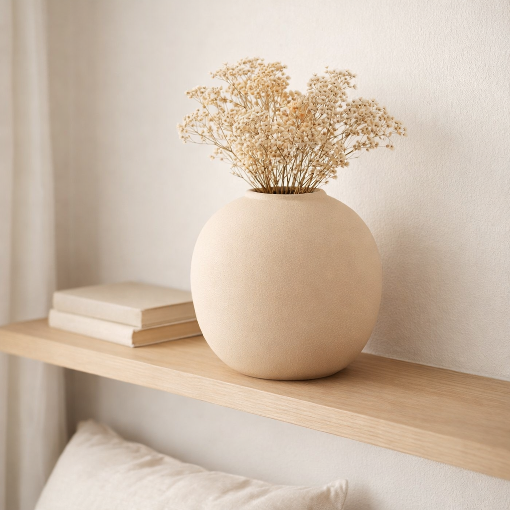 J -line Vase Cassia Round - Ceramics - Beige - Small - Ø 29,5 cm en situation