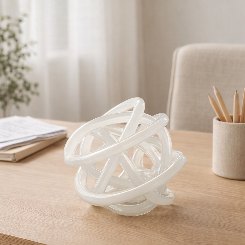 J -line Press Paper Infinity Knot - Verre - Wit / Transparente en situation