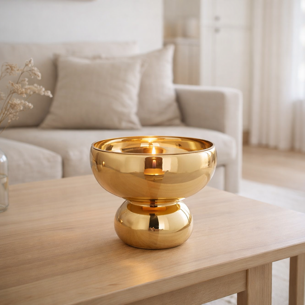 J -line Windlight Rended sur pied - Verre - Gold - Ø 23 cm en situation
