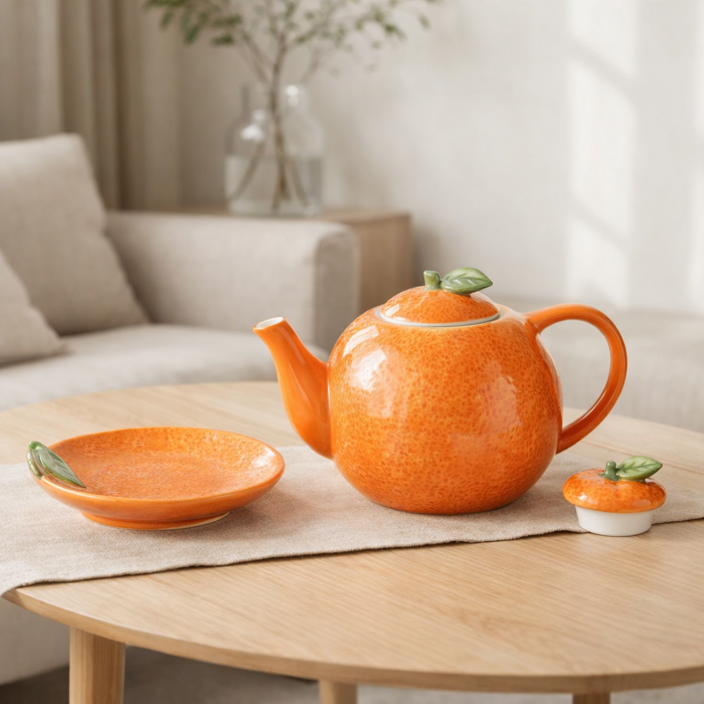 TEAPOT J-LINE + TRAY ORANGE Dolomite orange en situation