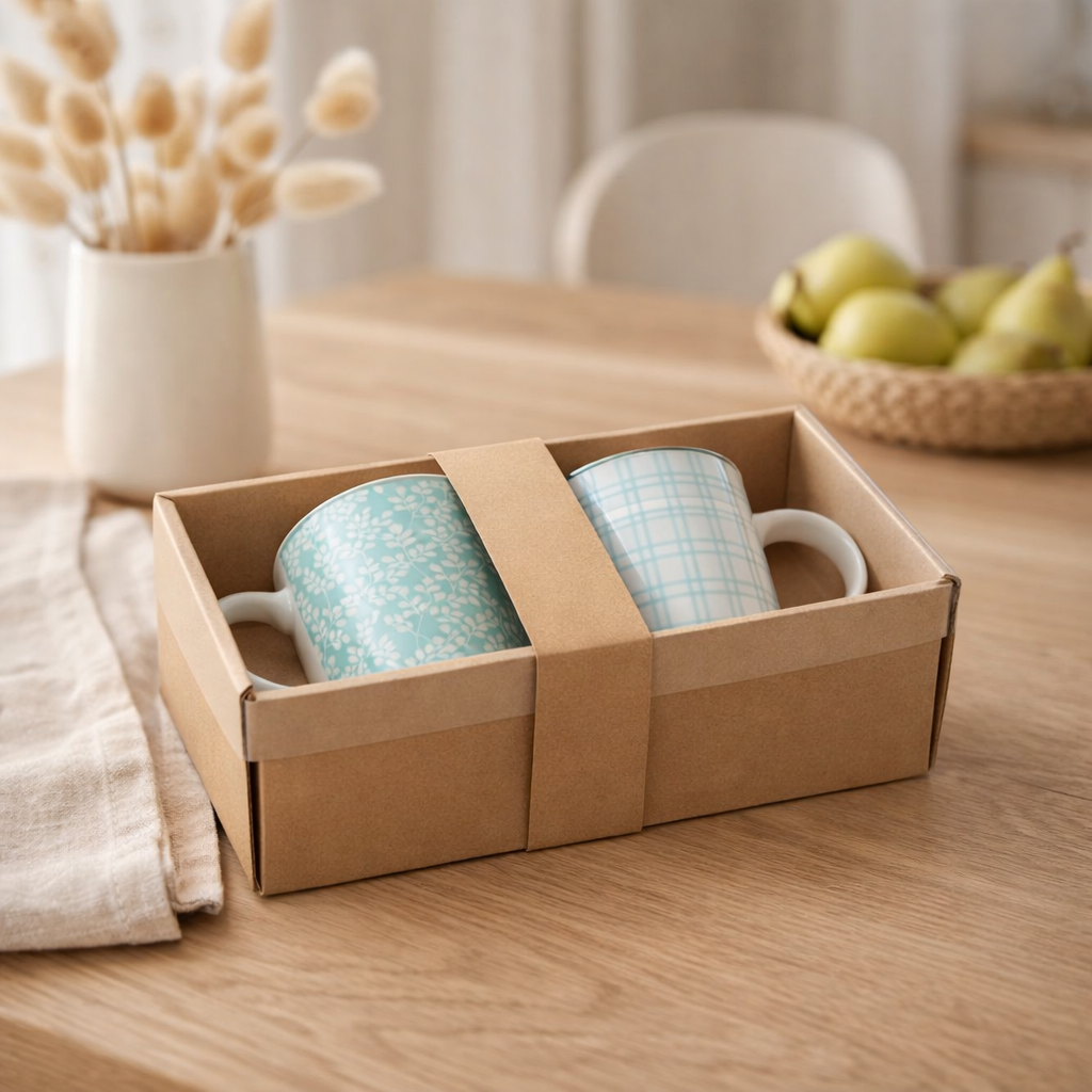 J-Line Box 2 tasses en céramique bleu en situation