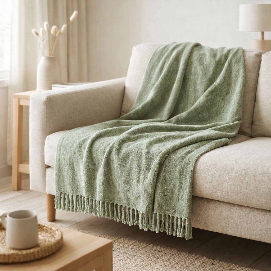 Couverture J-Line Chenille - polyester - vert en situation