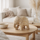 J-line décoration perles d'éléphant - bois - naturel / blanc - grand en situation