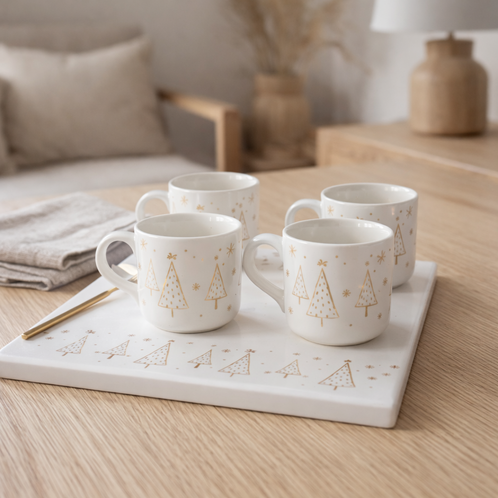 Tasse de Noël J-Line - céramique - blanc - lot de 4 en situation