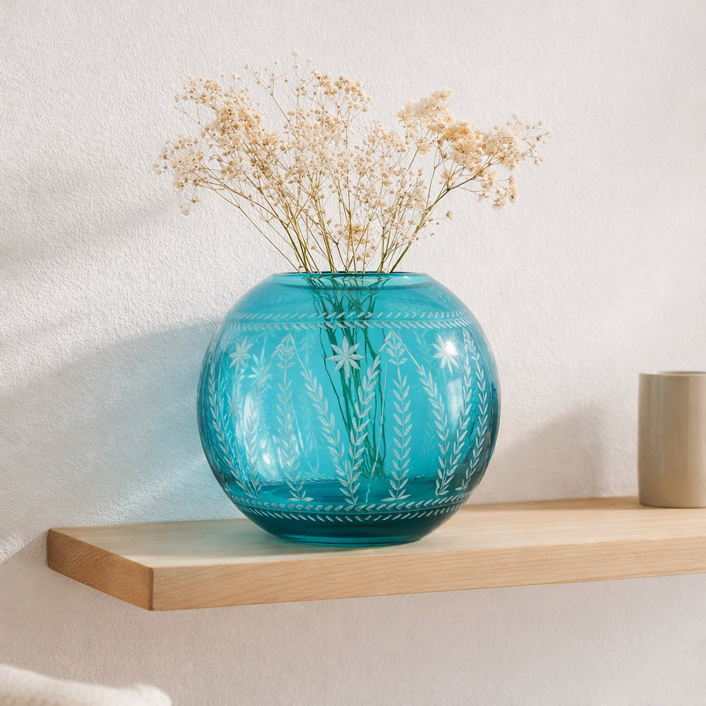 J -line Vaas Tarifa Rond - Glass - Aqua - Ø 27 cm en situation