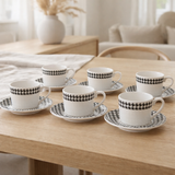 Tasse + soucoupe J-Line - porcelaine - blanc/noir - lot de 6 en situation
