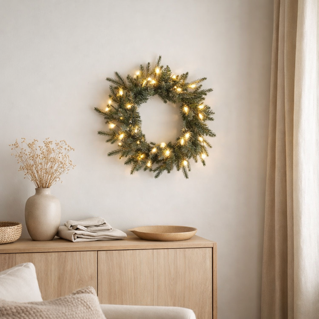 Couronne décorative J-Line 20 LED - plastique - vert - S en situation