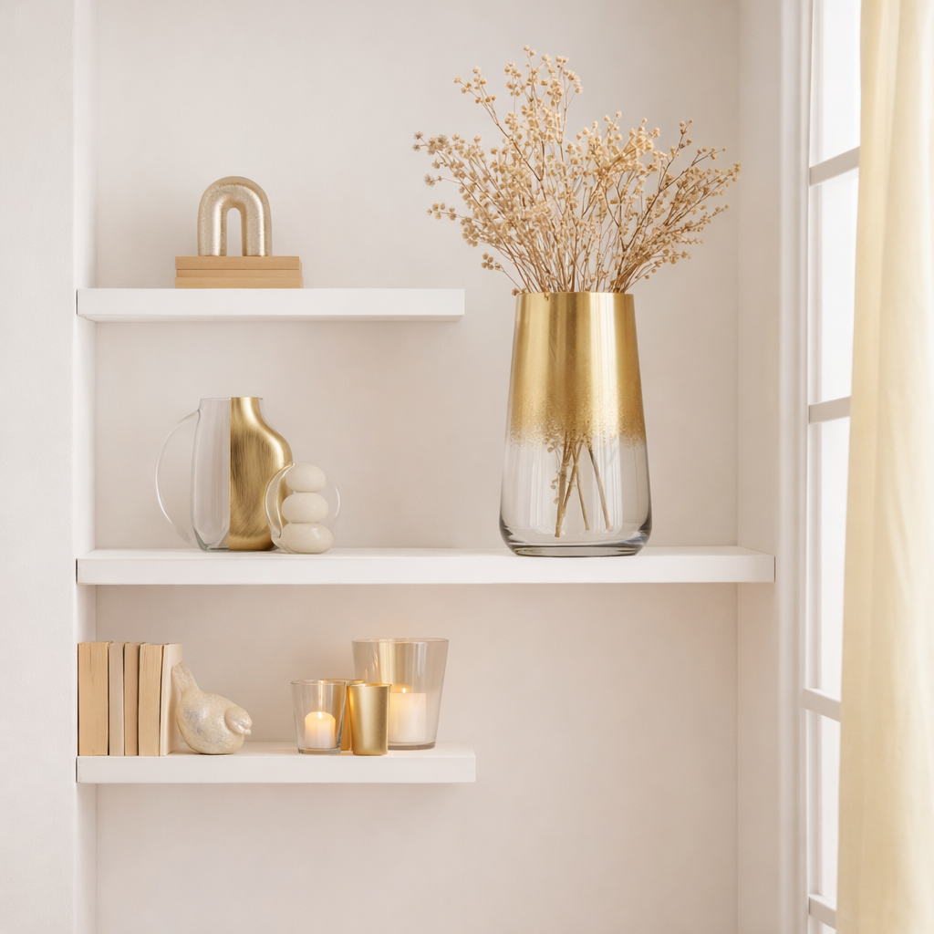 J -line Vase MOA - Verre - transparent / or - 35 cm de haut en situation