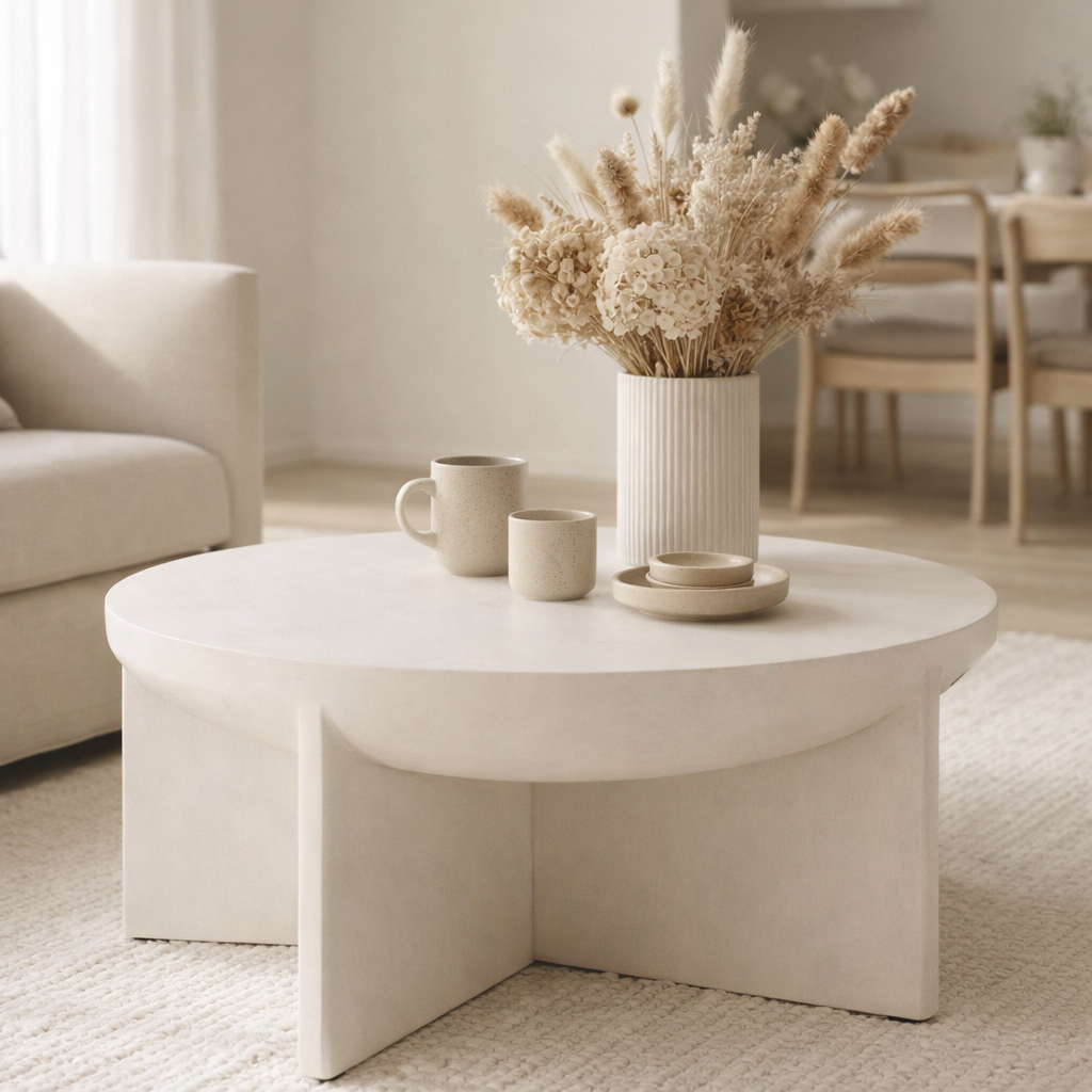 Table basse J-Line Halfy - bois de manguier - blanc en situation