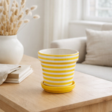 J-Line Flowerpot Granada Stripes - Céramique - Jaune - Small - Ø 21 cm en situation