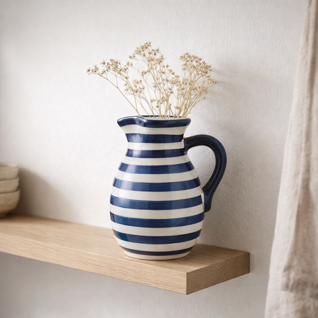 J-Line Jug Grenade Stripes - Céramique - Blanc / Bleu - Large en situation